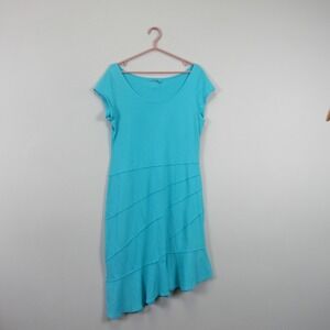 Fresh Produce Blue 100% Cotton Tiered Asymmetrical Hem Dress Size XL USA Made